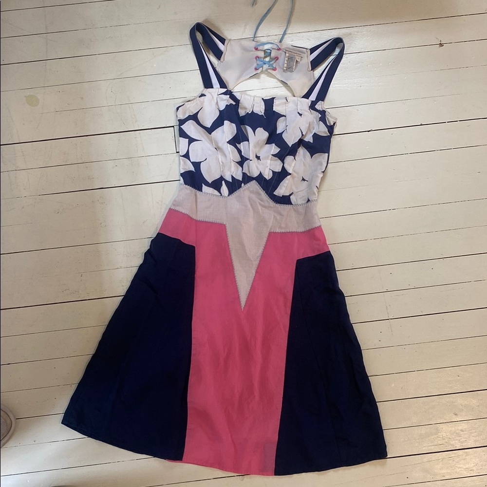 BCBGMaxAzria White and Blue Sleeveless Sundress